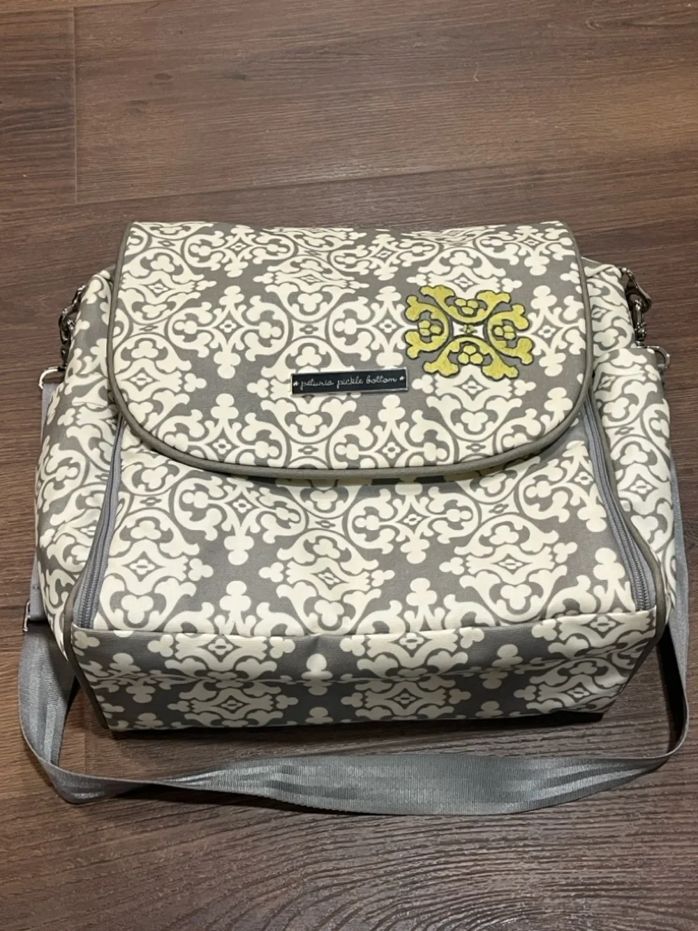 Petunia Pickle Bottom | Breakfast at Berkshire diaper bag backpack gray tote